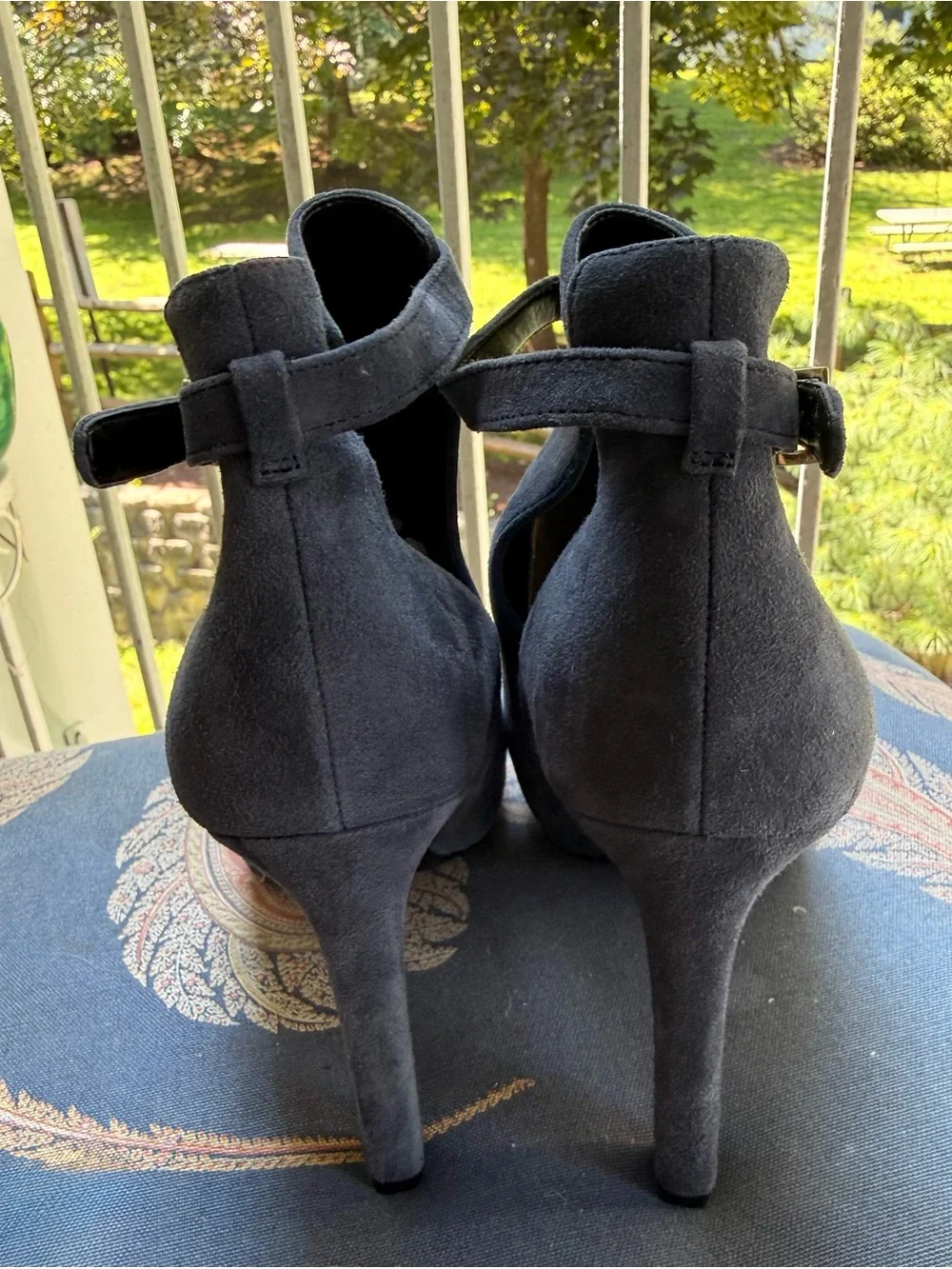 Michael Kors Peep-Toe Suede Booties – Navy Elegance with Size 8.5